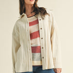 Madison ribbed soft overshirt jacket in oatmeal with oversized fit