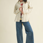 Full body view of Madison ribbed soft overshirt jacket in oatmeal