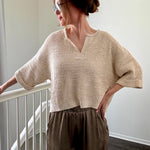 Model wearing Magnolia Lightweight Cropped Sweater in oatmeal front view