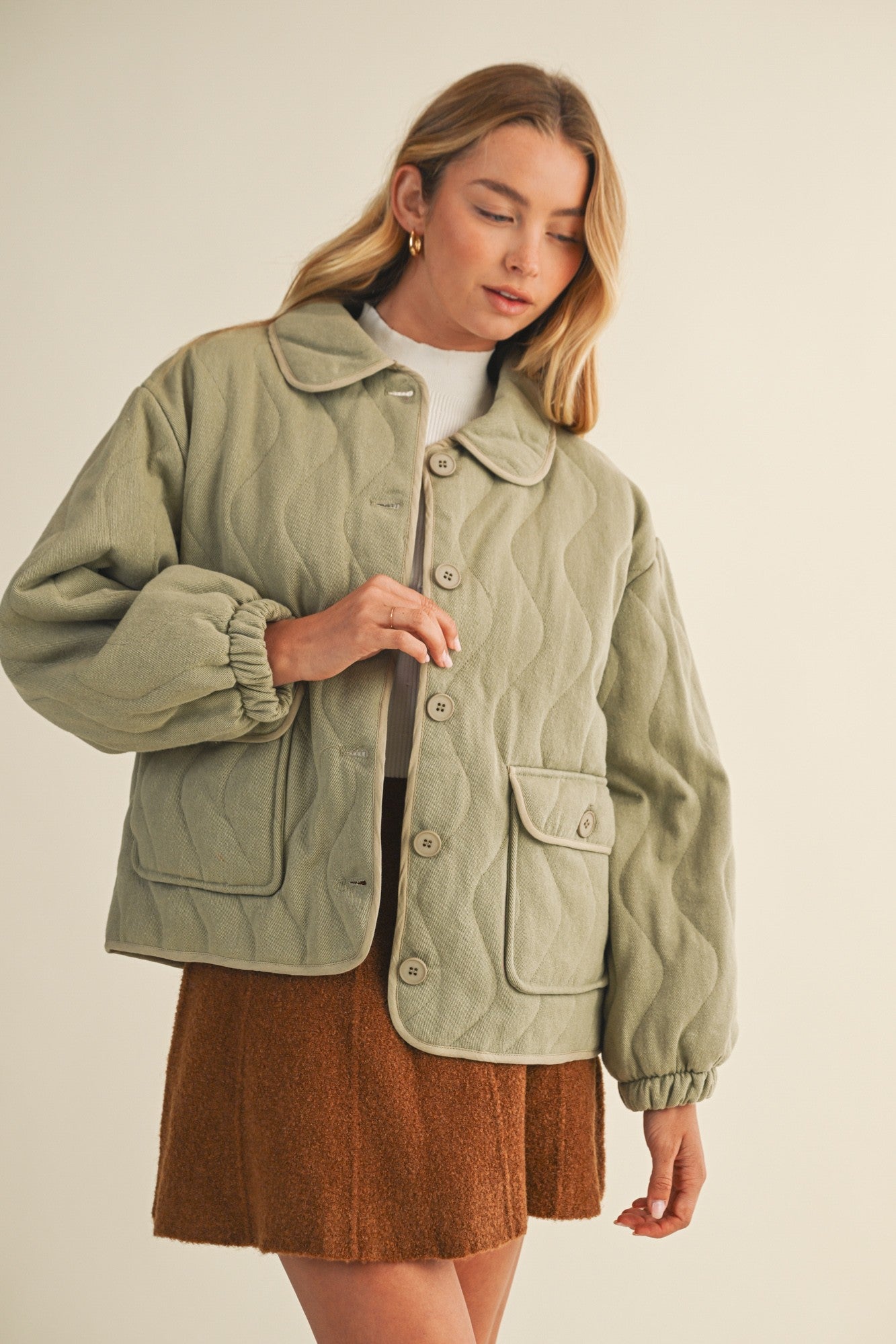 Magnolia Wave Quilted Cotton Jacket - Olive