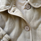 Close-up detail of pocket and stitching on the wheat quilted cotton jacket