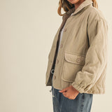 Side view of the Magnolia Wave Quilted Cotton Jacket in wheat highlighting relaxed fit