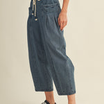 Side view of Margo pleated pull-on denim pants - barrel fit