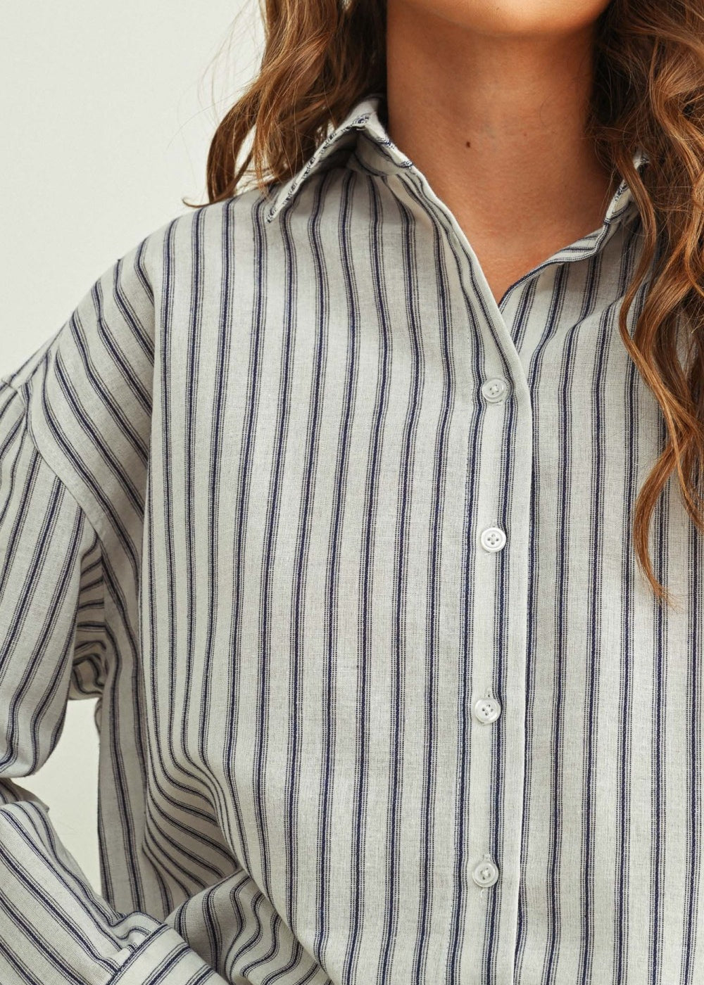 Marina Relaxed Striped Button-Down Shirt – Navy