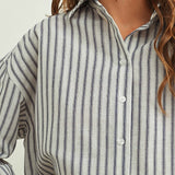 Marina Relaxed Striped Button-Down Shirt – Navy