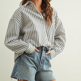 Marina Relaxed Striped Button-Down Shirt – Navy