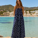 Model wearing Marty Relaxed Maxi Dress in Midnight Polka Dot for an easy casual everyday outfit