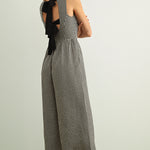 Mila Gingham Bow Back Wide Leg Jumpsuit in Black back view