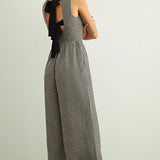 Mila Gingham Bow Back Wide Leg Jumpsuit in Black back view