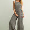 Mila Gingham Bow Back Wide Leg Jumpsuit in Black front view
