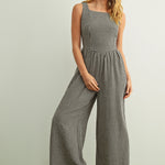 Mila Gingham Bow Back Wide Leg Jumpsuit in Black front view