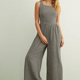 Mila Gingham Bow Back Wide Leg Jumpsuit in Black front view
