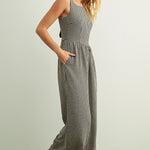 Mila Gingham Bow Back Wide Leg Jumpsuit in Black side view
