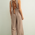 Mila Gingham Bow Back Wide Leg Jumpsuit in Brown back view