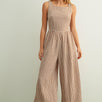 Mila Gingham Bow Back Wide Leg Jumpsuit in Brown front view