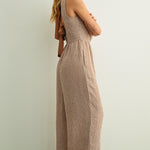 Mila Gingham Bow Back Wide Leg Jumpsuit in Brown side view