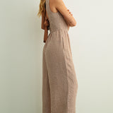 Mila Gingham Bow Back Wide Leg Jumpsuit in Brown side view