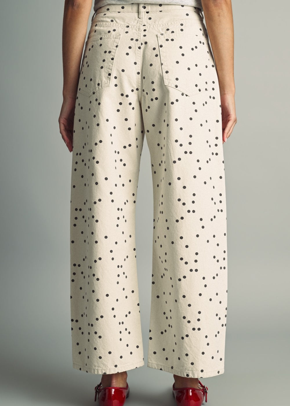 Miou Muse High-Rise Polka Dot Barrel Jeans – Ecru/Black