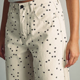 Miou Muse High-Rise Polka Dot Barrel Jeans – Ecru/Black