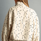 Miou Muse Polka Dot Funnel-Neck Jacket – Ecru/Black