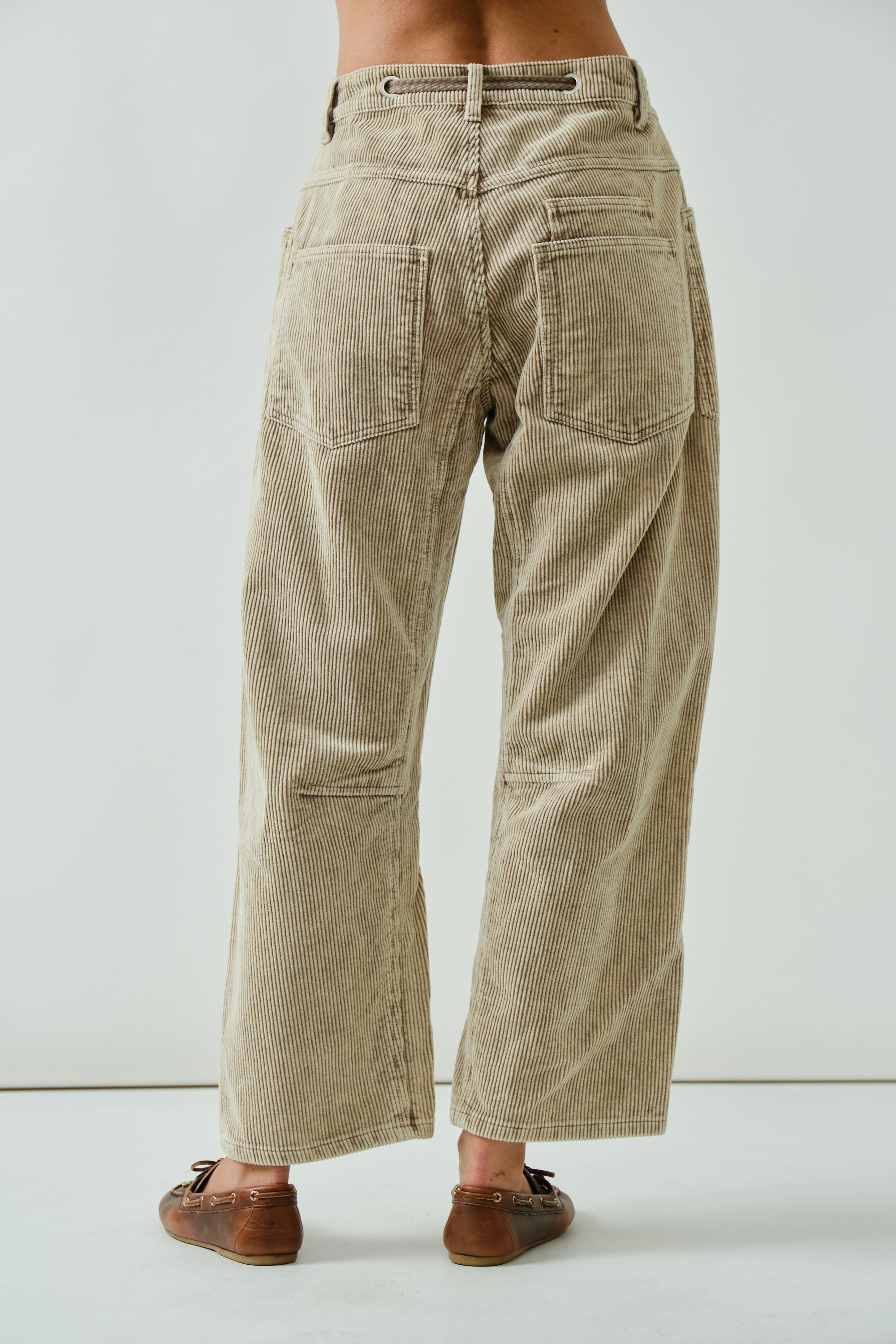 Back of Moxie Barrel Eyelet Jeans in corduroy dove — soft corduroy texture and modern relaxed silhouette.