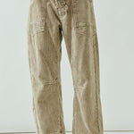 front view of Moxie Barrel Eyelet Jeans in corduroy dove — soft corduroy texture and modern relaxed silhouette.