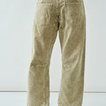 Back of Moxie Barrel Eyelet Jeans in corduroy olive — women’s corduroy pants with modern barrel shape.