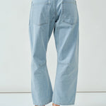 Moxie light jacquard stripe barrel jeans, back view