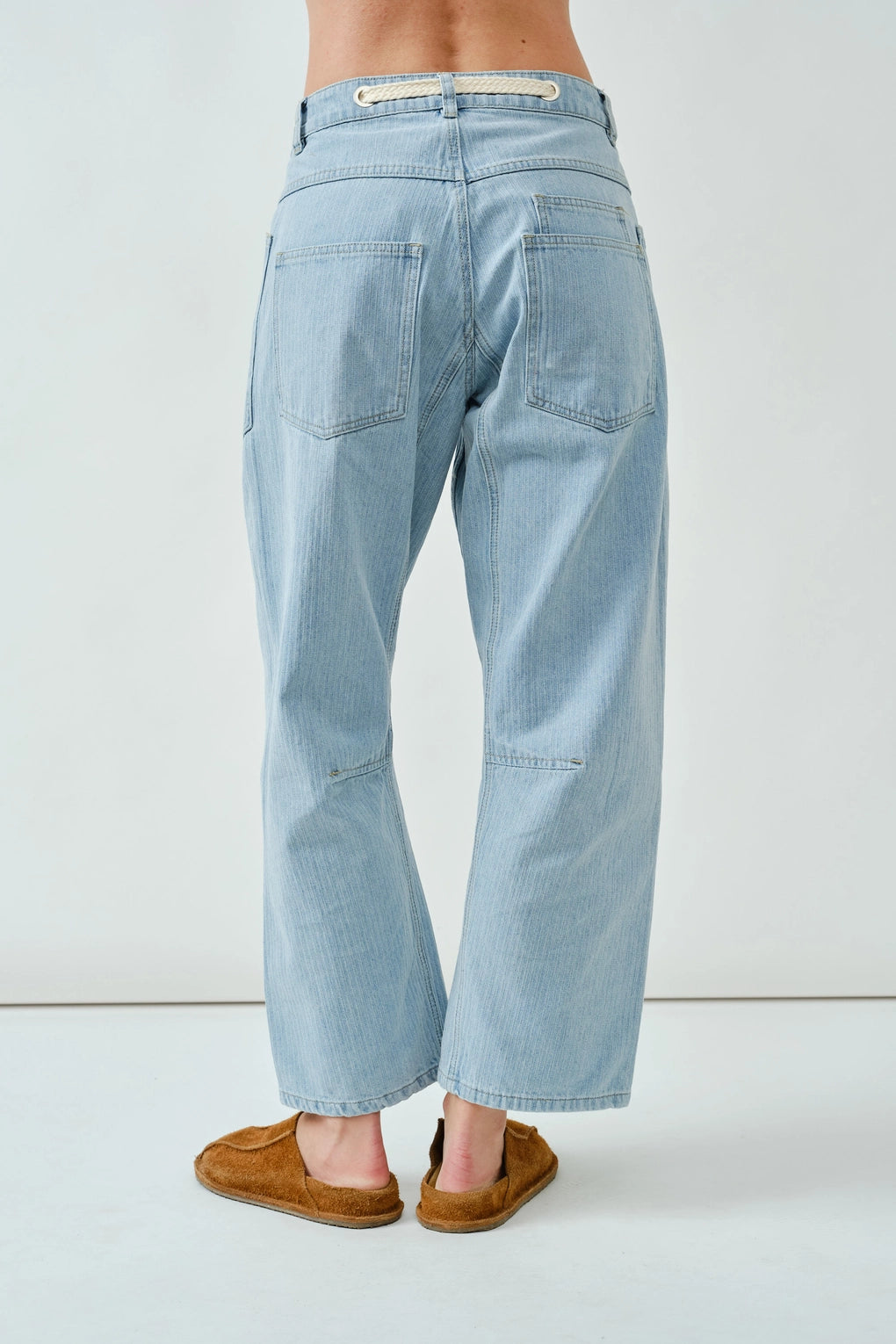Moxie light jacquard stripe barrel jeans, back view