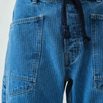 Close-up detail of the jacquard stripe eyelet fabric and front construction