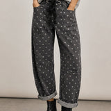Moxie Barrel Eyelet Jeans - Polka Dot Black