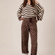 Moxie Barrel Eyelet Jeans in Polka Dot Brown front view with relaxed barrel leg fit and white dot print