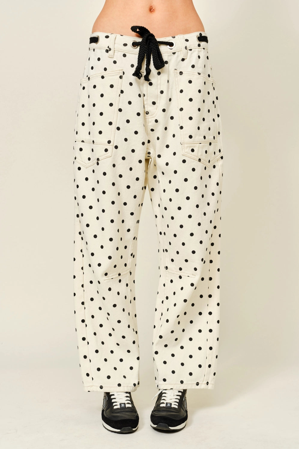 Moxie Barrel Eyelet Jeans - Polka Dot Cream