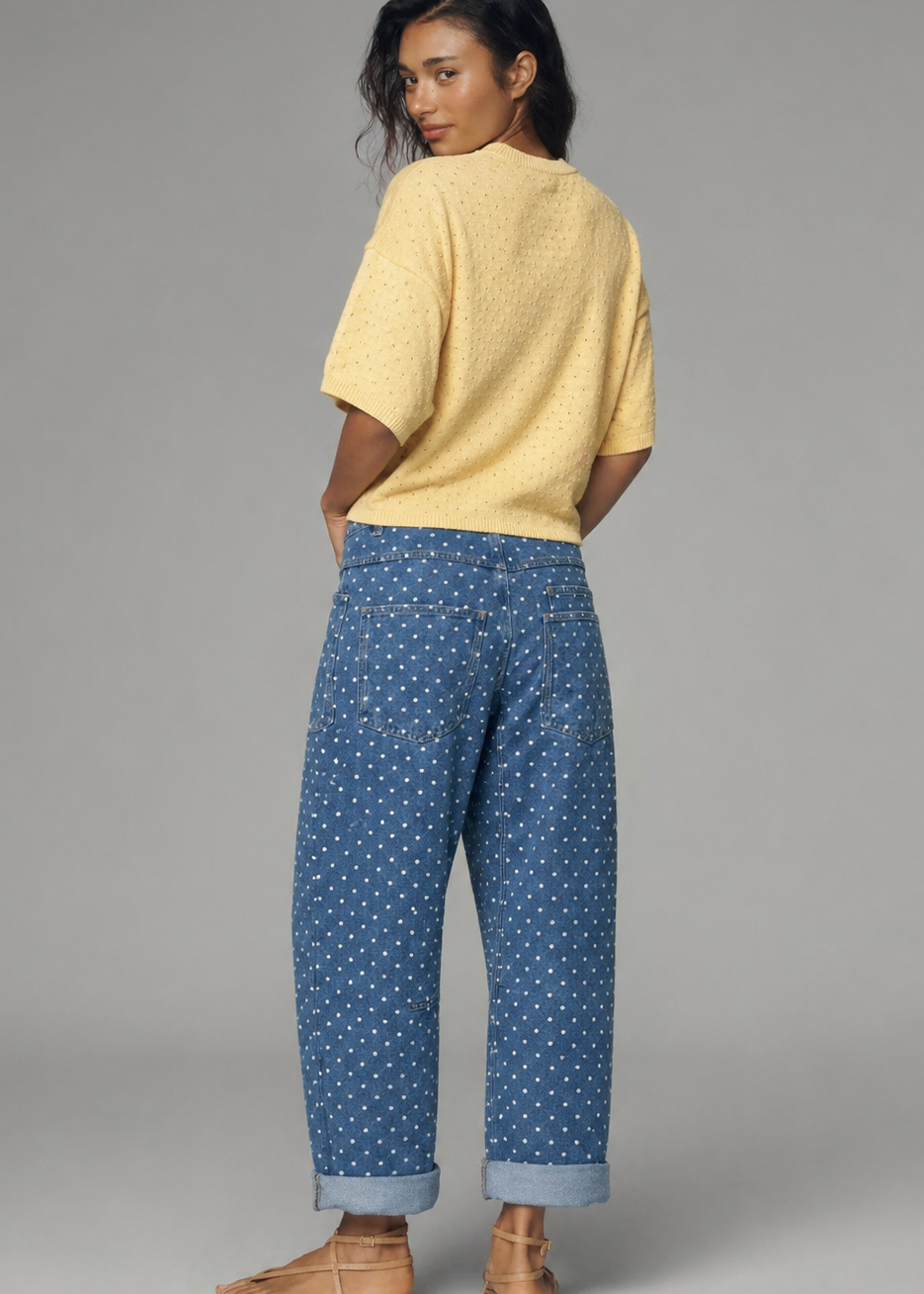 Moxie Polka Dot Barrel Jeans in Denim - back view