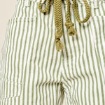 Moxie Barrel Shorts in Olive Stripe, close-up front view