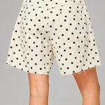 Moxie Barrel Shorts in Polka Dot Cream on model, studio back view