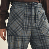 Front view of Nice Choice pull-on plaid pants showing elastic waistband and plaid denim fabric