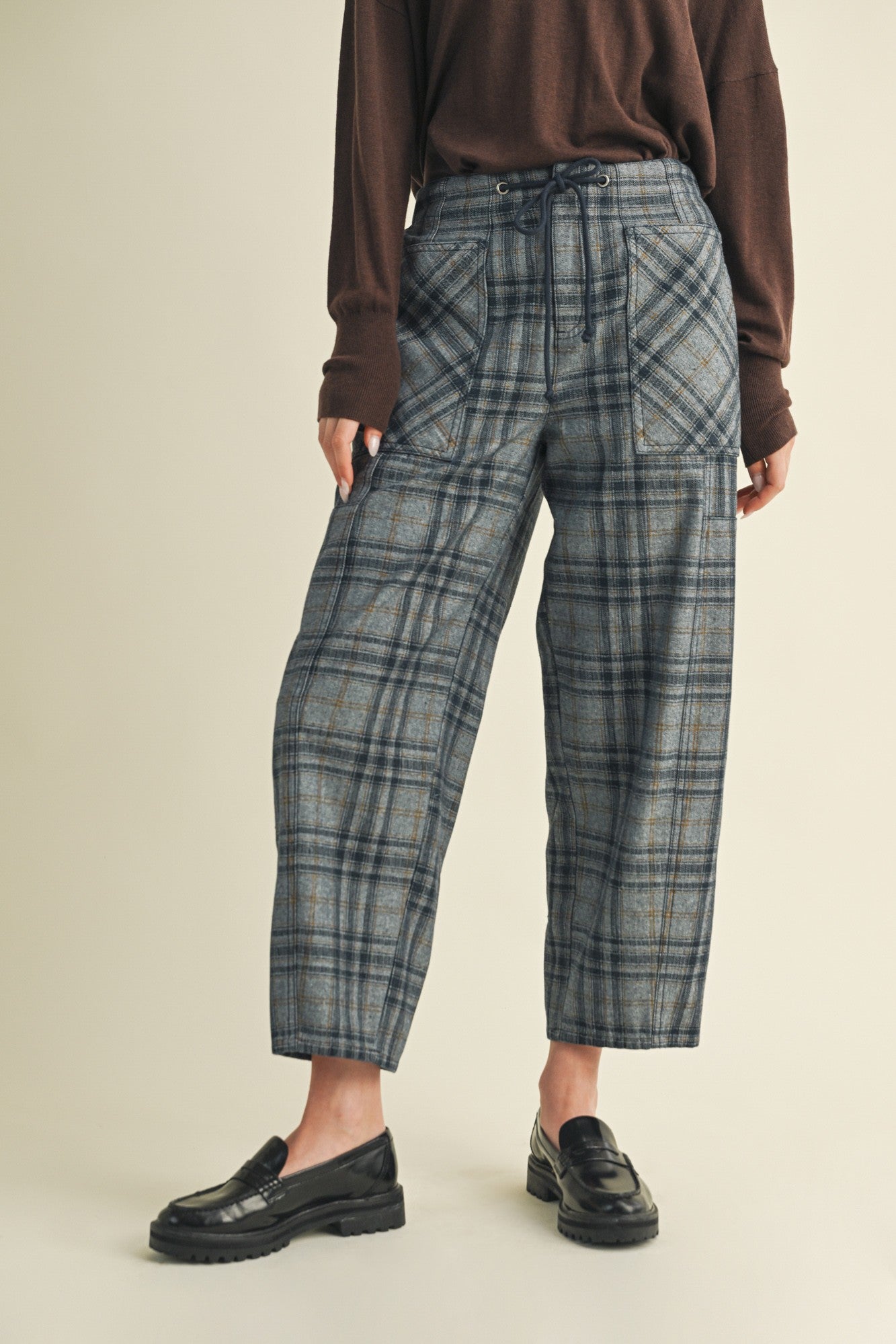 Nice Choice Pull-On Plaid Pants - Washed Denim