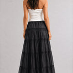One Brynn black cotton maxi skirt shown back view