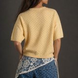 Light yellow pointelle cotton cardigan back view women’s summer cardigan showing knit texture and relaxed fit