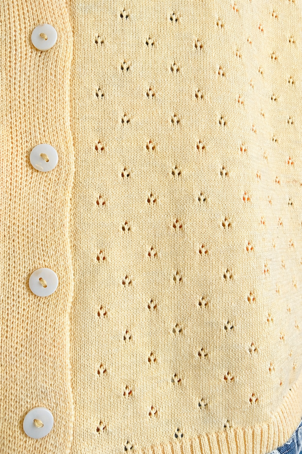 Piper Pointelle Cotton Button Down Cardigan - Light Yellow