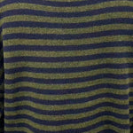 Close-up of olive and navy striped Piper Pullover Sweater showing soft knit and rolled finishes