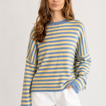 Piper Pullover Sweater in striped butter front view with oversized fit and rolled knit finish