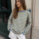 Piper Pullover Sweater in striped butter lifestyle outfit showing oversized striped knit style