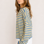 Piper Pullover Sweater in striped butter side view showing soft lightweight knit and relaxed fit