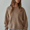 Piper soft knit crew sweater in mocha, front view