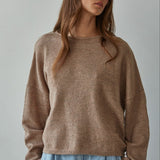 Piper soft knit crew sweater in mocha, front view