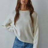 Piper soft knit crew sweater in off white, front view