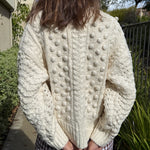 Back view of the Popcorn Stitch Chunky Knit Cardigan in ivory showing textured knit