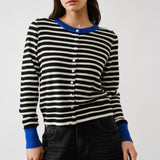 Porta Striped Button Down Cardigan Sweater - Black/Off White